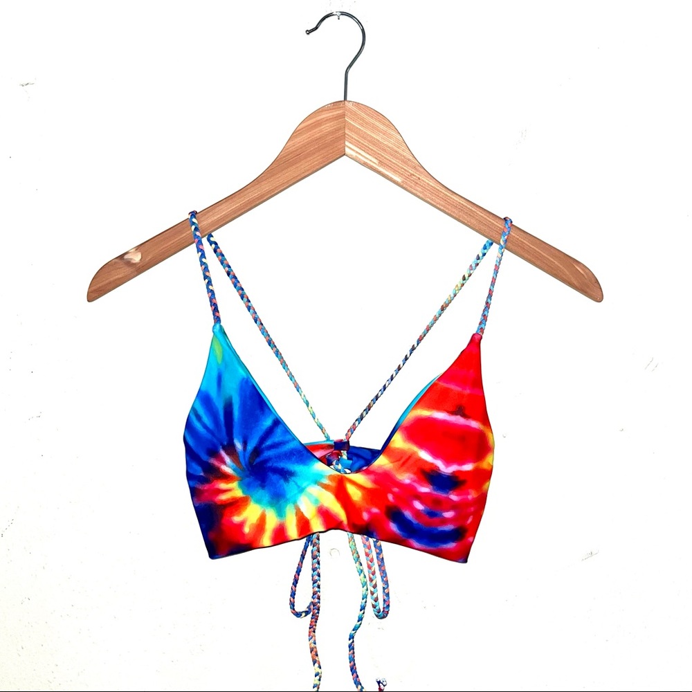 Strappy rainbow tie dye bikini top